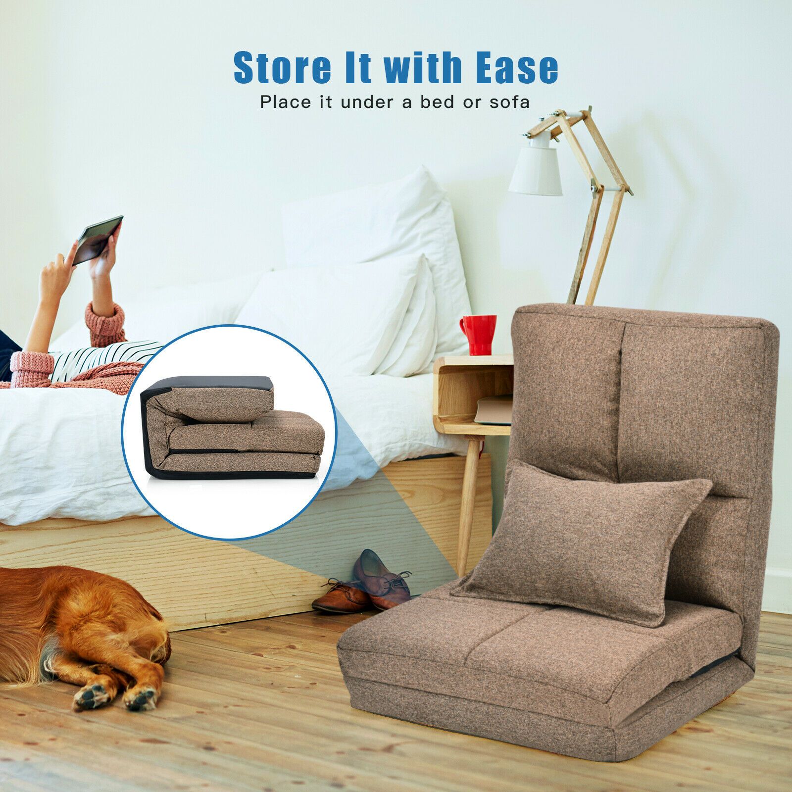Folding Lazy Floor Sofa Bed with Pillow